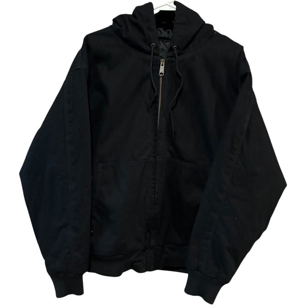 Santa Fe Mens Black Canvas Quilted Lined Hooded Workwear Bomber Jacket Size M